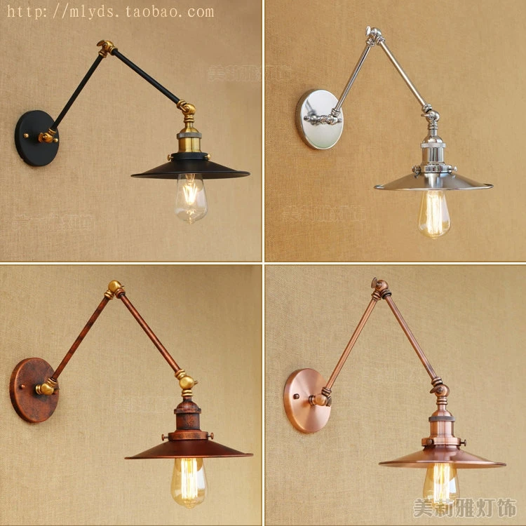 Loft retro Matte Black iron shade adjustable swing arm reading wall lamps Lights e27 / e26 sconce for workroom bedroom bar cafe e27 vintage indoor black wall lamps loft swing rock wall sconce 2 head lights robot arm sconce wall lamp for workroom cafe