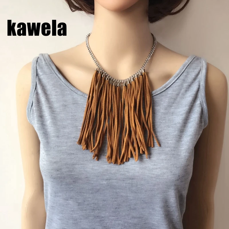 

Free Shipping Brown Imitation Leather Tassel Pendant Fashion Collar Necklace
