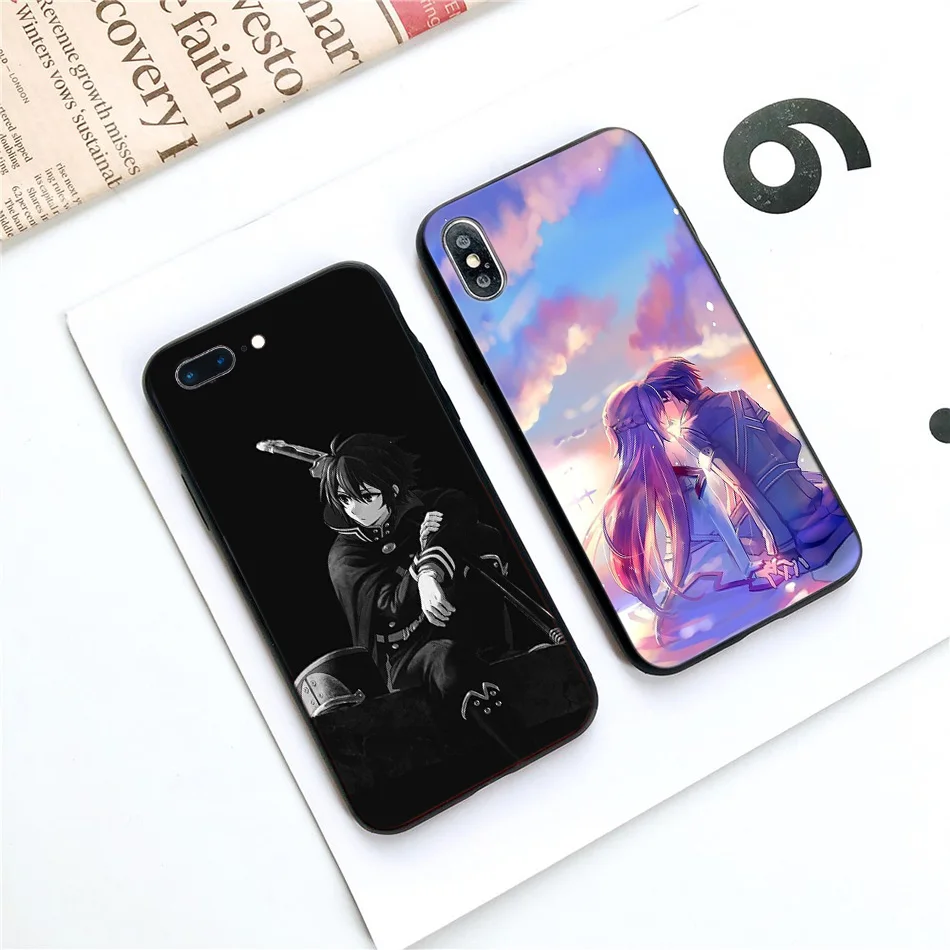 Силиконовый черный чехол для iPhone 11 Pro XR X XS MAX 7 8 6 6S Plus 5 5S SE 5C 7Plus 8Plus Phone Sword Art Online SAO аниме