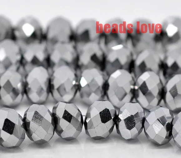 

Wholesale Faceted silver Glass Crystal Rondelle Spacer Beads 4 6 8 10 12 14mm Pick Siz For Jewelry Making(F00182)
