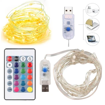 

24 Button Remote LED String Lights 5M Copper Wire Fairy Light Christmas Wedding Party Decorate Powered By Battery USB Strip Lamp