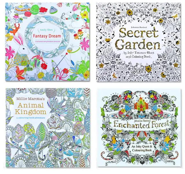 4 PCS 24 Pages Mixed Styles Relieve Stress For Kids Adult Fantasy Dream Painting Drawing Secret