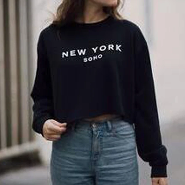 Aumtumn Crop Hoodie Women Harajuku New York Sweatshirt