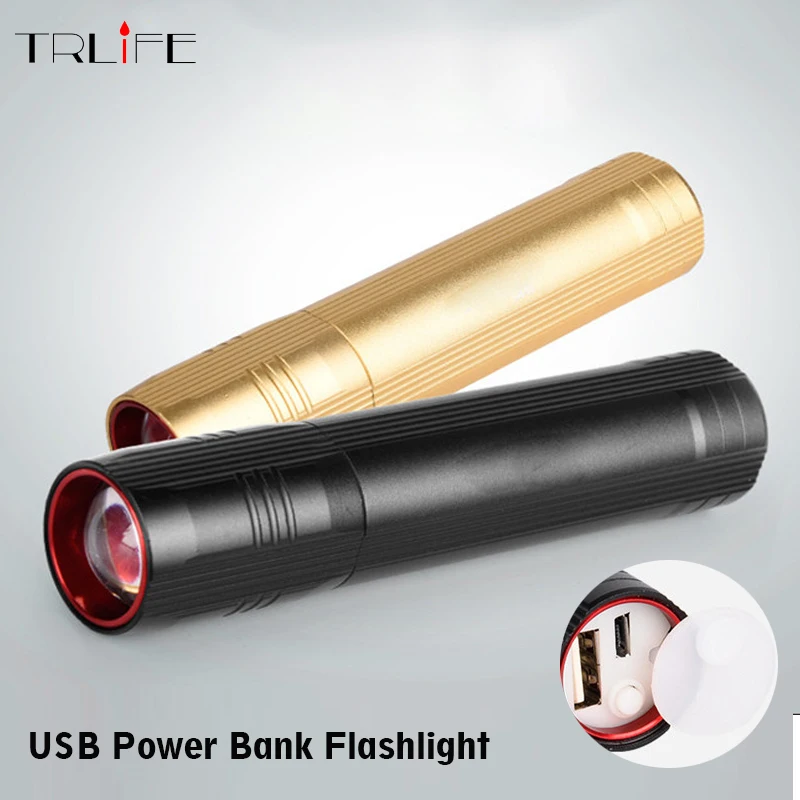 

XPE LED USB Flashlight Zoomable Power Bank Torch Flash Light Lamp Lighting With Battery + USB Charger