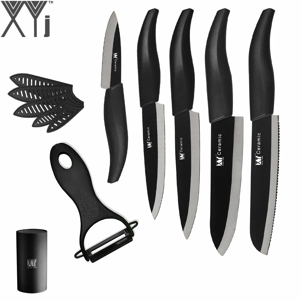 XYj Zirconia Blade Non Slip Handle 6" Serrated Bread Kitchen Knife + 4