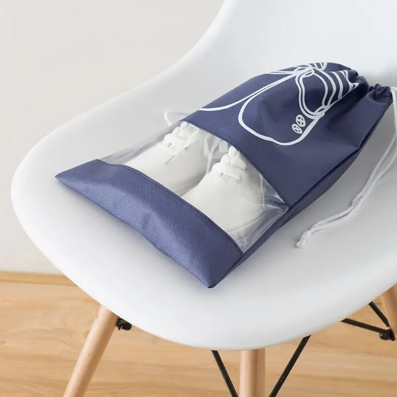 Simple Waterproof Travel Accessories Shoes Bags Drawstring Organizer Women/Men Non-Woven PVC Transparent Splicing Handbag