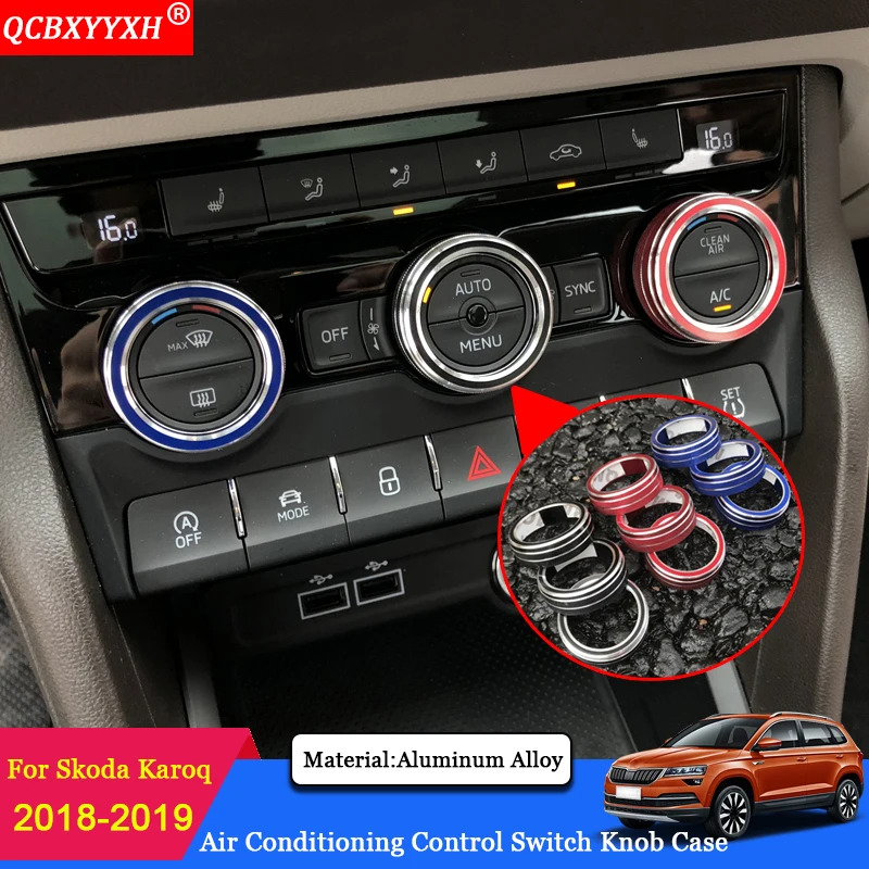 

QCBXYYXH Car-styling Navigation Air Conditional Control Switch Knob Ring Case Sequins Auto Accessories For Skoda Karoq 2018 2019
