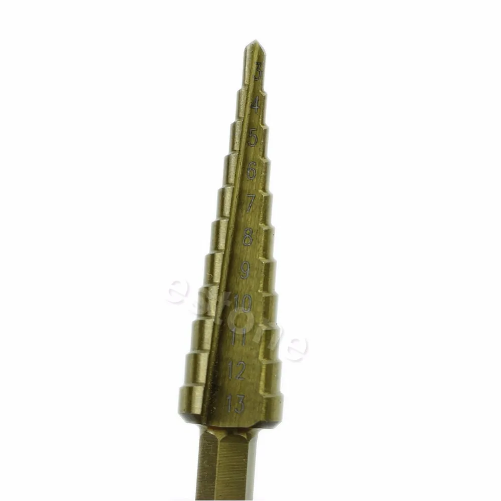 1/4 Hex Titanium Step Cone Drill Bit Hole Cutter 3-13MM HSS 4241 For Sheet Metal Wood Drilling Powe