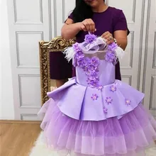 Сиреневое фиолетовое Пышное пышное платье для маленьких девочек, пышные платья для маленьких детей, фатиновые вечерние платья с цветами и бантом на день рождения