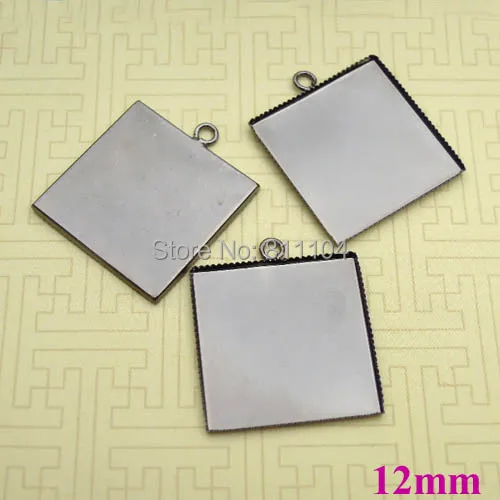 

12x12mm New Gunmetal Black Plated Copper Blank Bases Square Bezel cups w/ a loop Cabochon Settings Pendant Findings Wholesale