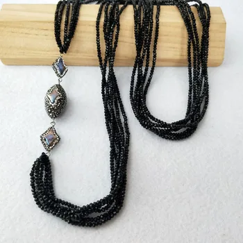 

3 Strands Bohemia style white artificial crystal beads with rhombus pearl beads newly 6 rows long necklace for Women NK353