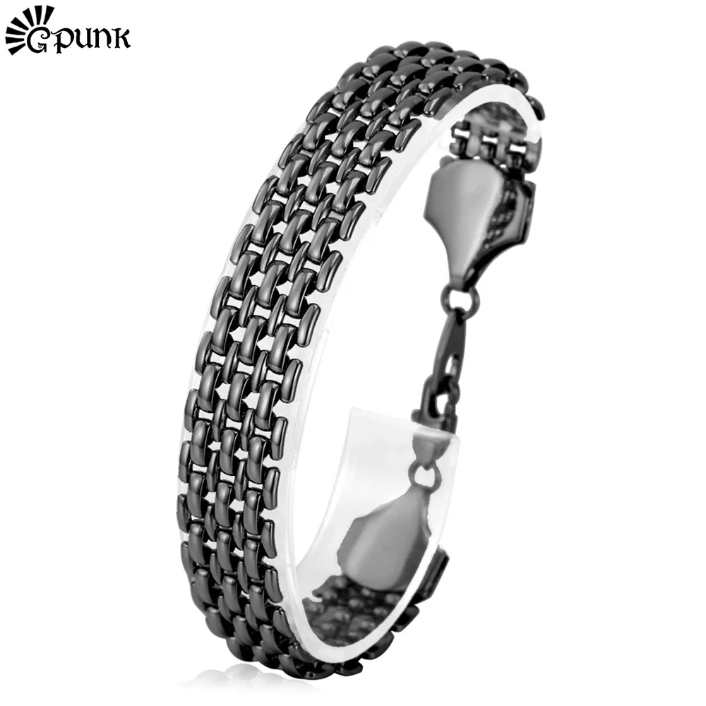 Men Link Chain font b Bracelets b font Bangles Wholesale 20CM High Quality Black Gun Plated