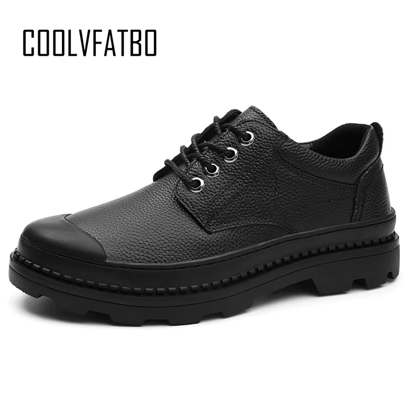 

COOLVFATBO Mens Winter Boots Warm Martin Boots Round Toe Lase-up Ankle Boots Cow Leather Combat Booties Fashion Martens Boots