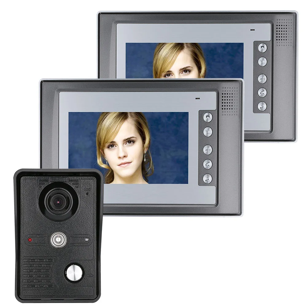 

MOUNTAINONE 7 Inch Video Door Phone Doorbell Intercom Kit 1-camera 2-monitor Night Vision with IR-CUT 1000TVL Camera