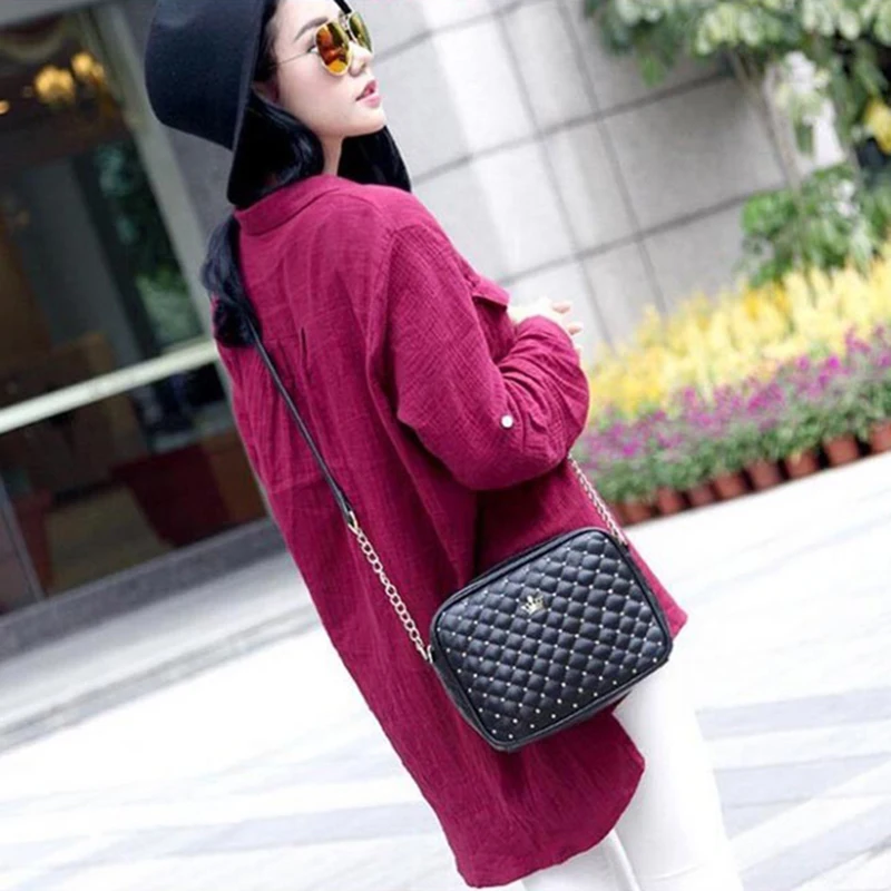 High Quality PU Leather Women Crossbody Bag Fashion Color Rivet Chain Design Women Shoulder Bags Color Shoulder Strap Ladies Bag