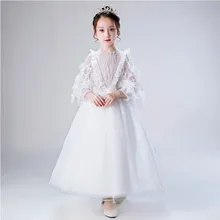 Высокое качество, элегантное детское платье принцессы для девочек на день рождения и свадьбу, длинное Сетчатое платье детский костюм белого цвета для подростков платья для выпускного вечера