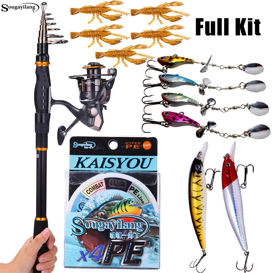 

Sougayilang Fishing Rod Reel Combos Carbon Telescopic Fishing Pole with Spinning Reel Line Lures Kit Travel Saltwater Fishing