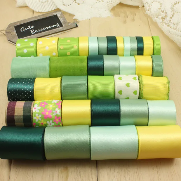 Смешанный комплект лент 36YDS Цветочная точка твердая печатная Grosgrain лента