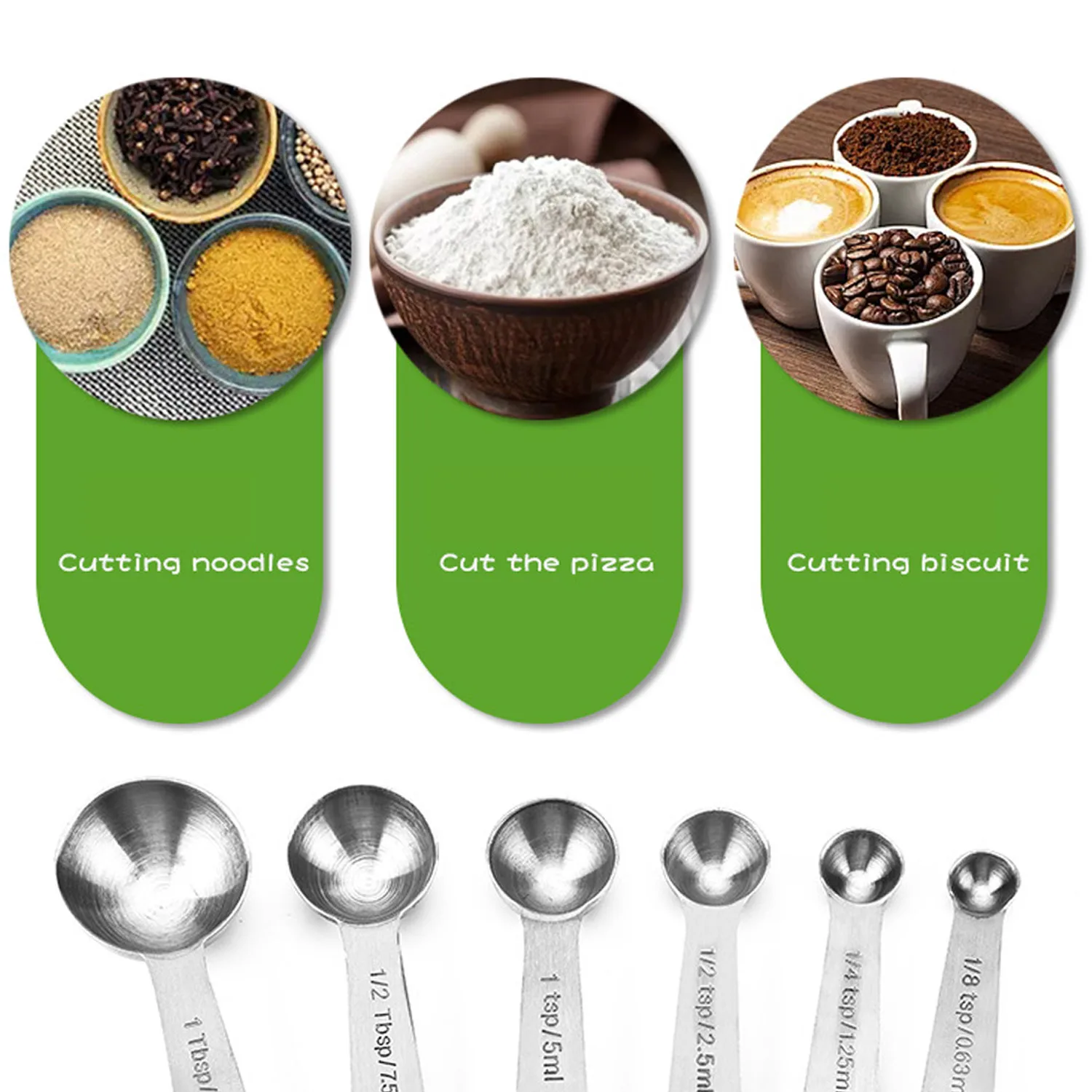 Behogar 6 PCS Stainless Steel Measuring Scoop Spoon Set with Scale Value for Cooking Baking 0.63ml 1.25ml 2.5ml 5ml 7.5 ml 15ml - Image 5