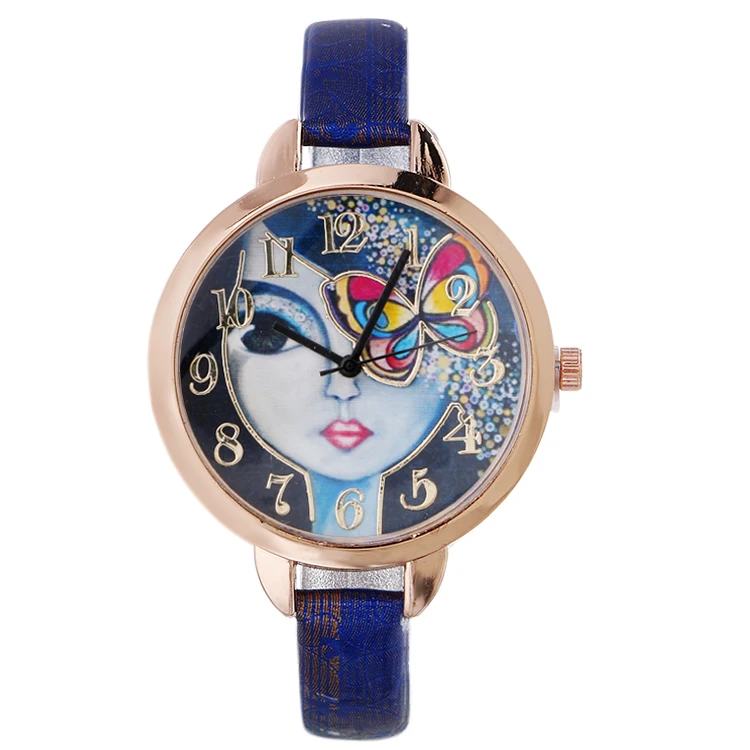 

2017 Female Clock Multi Color Women Watches Fine Belt Butterfly Beautiful Girl Pattern Watch Women Quartz Wrist Watch 100pcs/lot