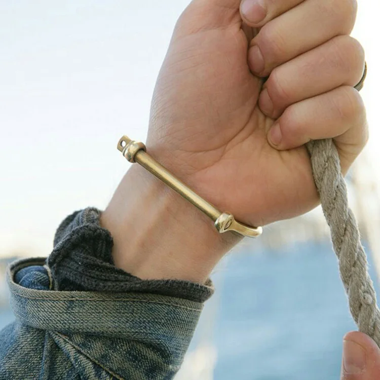 

Titanium Steel Anchor Punk Rock Desiger Handmade Woven Black Bracelet Men Vintage Horseshoe Buckle Bracelet & Bangles dropship