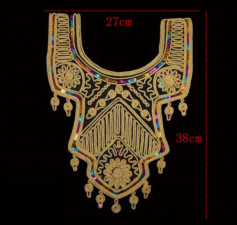 Модный золотой воротник, этнический Блестящий цветочный вышивка, аппликация, украшение, кружевной воротник, аксессуары для шитья