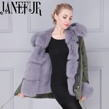 Winter jacket real fur parka jacket with real fox fur trim and fake fur lining/Fox fur collar khaki green warm parka