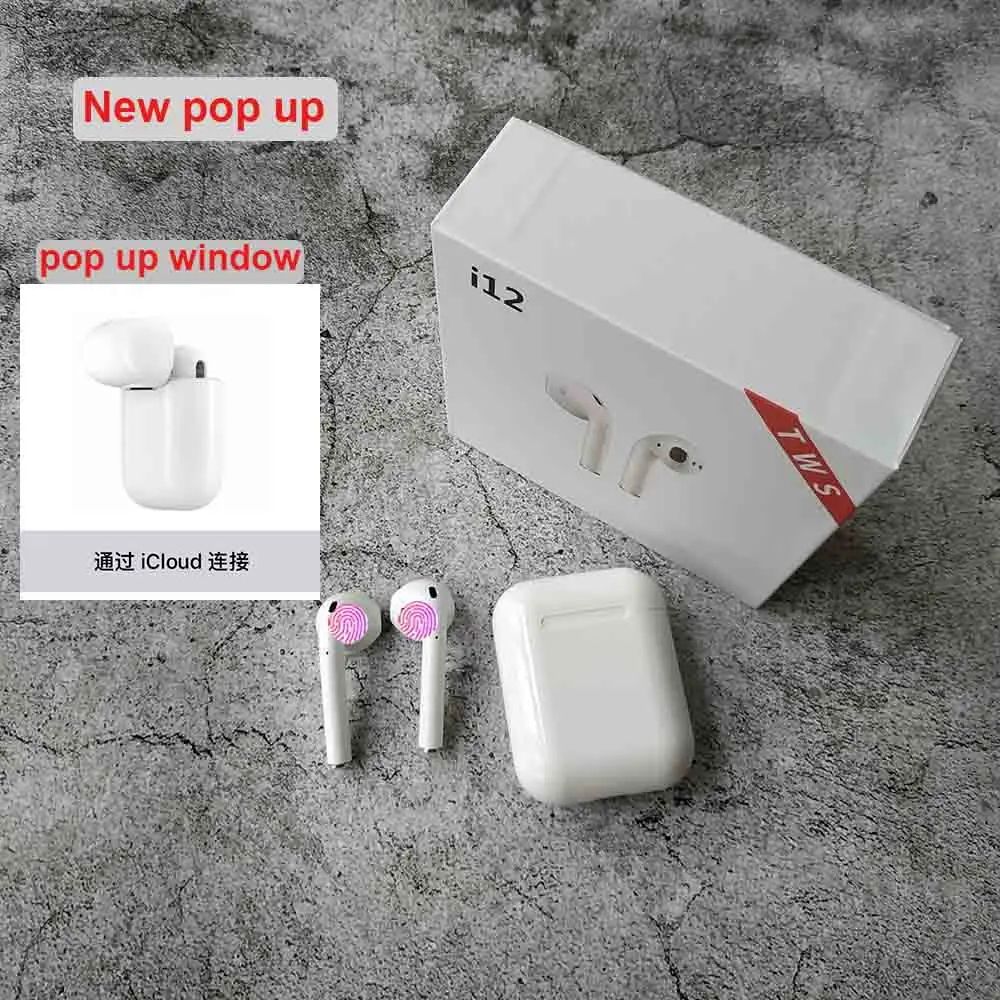 

Pop Up i12 TWS Bluetooth Touch 5.0 Earphone Sports Sweatproof true Wireless Earbuds for IPhone X XS Max Samsung Huawei i7s