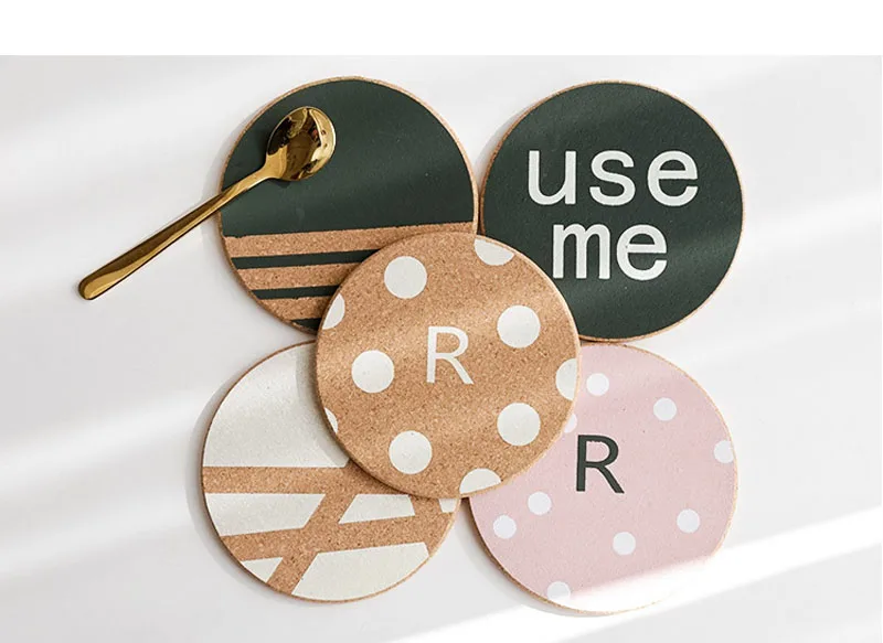 New Arrival Placemat Coaster Nordic Style English Geometric Pattern Cork Pot Mat Insulation Coaster Table Mat  (22)
