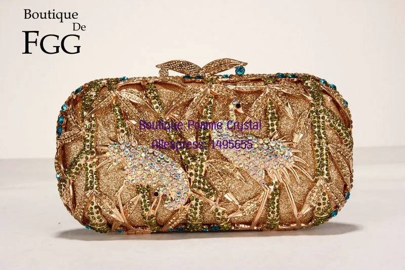 

Gift Box 3Colors Red-Crowned Crane Golden Plated Ladies Crystal Clutches Shiny Evening Bags Women Wedding Diamonds Handbags Bag