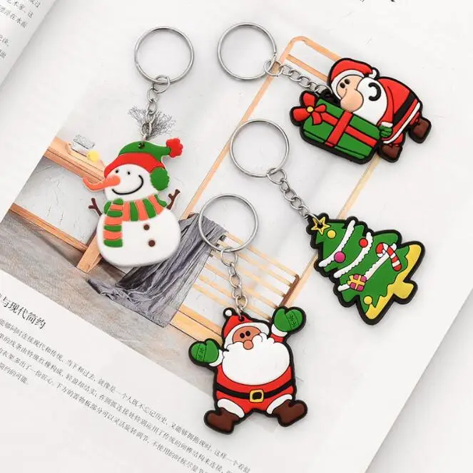 

Cute Cartoon Christmas Tree Hanging ornament Santa Claus Pvc Key Rings Key Chain Gift Christmas New Year Decoration