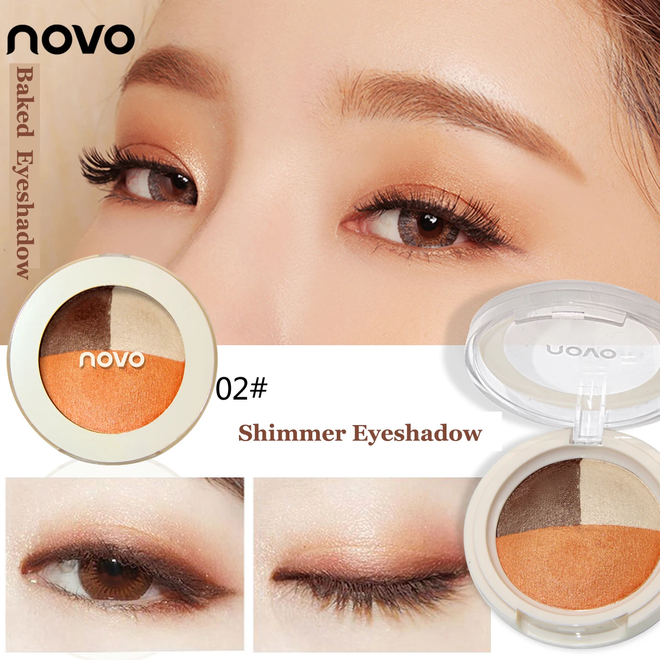 Палитра теней для век NOVO 3 вида цветов блестящие водостойкие тени век|shadow powder|eye