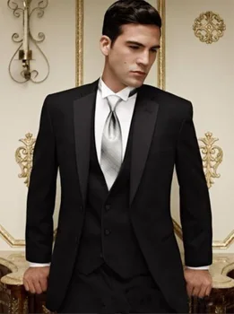 2019New Arrivals Two Buttons Black Groom Tuxedos Notch Lapel Best Man Groomsman Men Wedding Suits Bridegroom (Jacket+Pants+Vest) custom made men suits fashion groom suits tuxedos black lapel single breasted men wedding suits tuxedos groomsman suits jacket