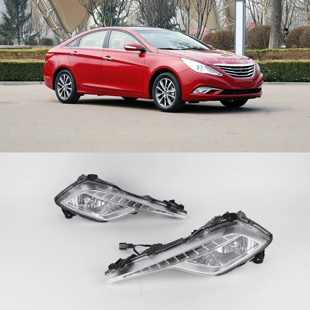 

CSCSNL 1 set Car LED Driving DRL Daytime Running Lights Daylight 12V ABS Fog Lamp Cover For Hyundai Sonata 8 2013 2014