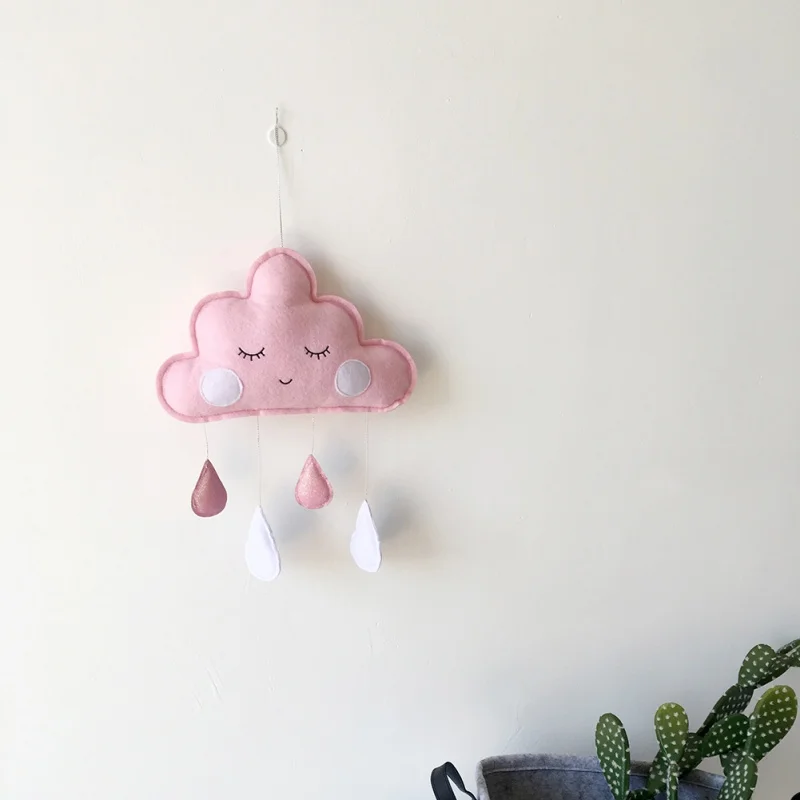 

home decoration Style 2 (powder cloud + white raindrops) Felt raindrop cloud pendant Children's tent room