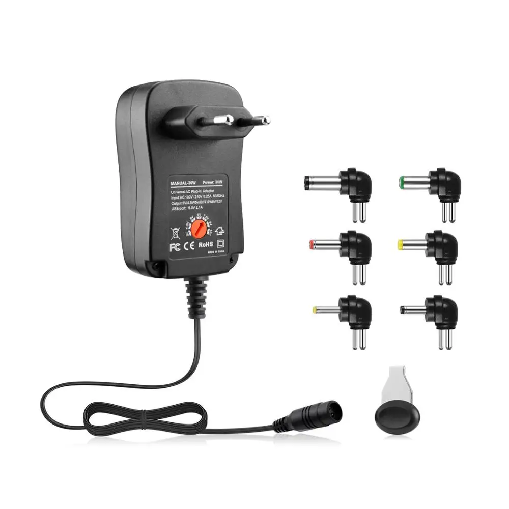 

Universal Power Supply AC 100-220V to DC 3V-12V LED Driver Converter Power Adapter 5V 2.1A USB Port With 6 X Jack Connector