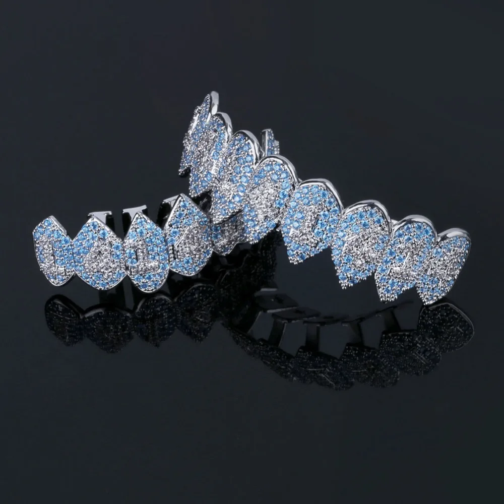 GUCY Iced Out хип-хоп 1414 зубы Grillz Bling AAA кубический циркон серебряный цвет восемь 8 сверху и снизу вампирский зуб грили набор для подарка