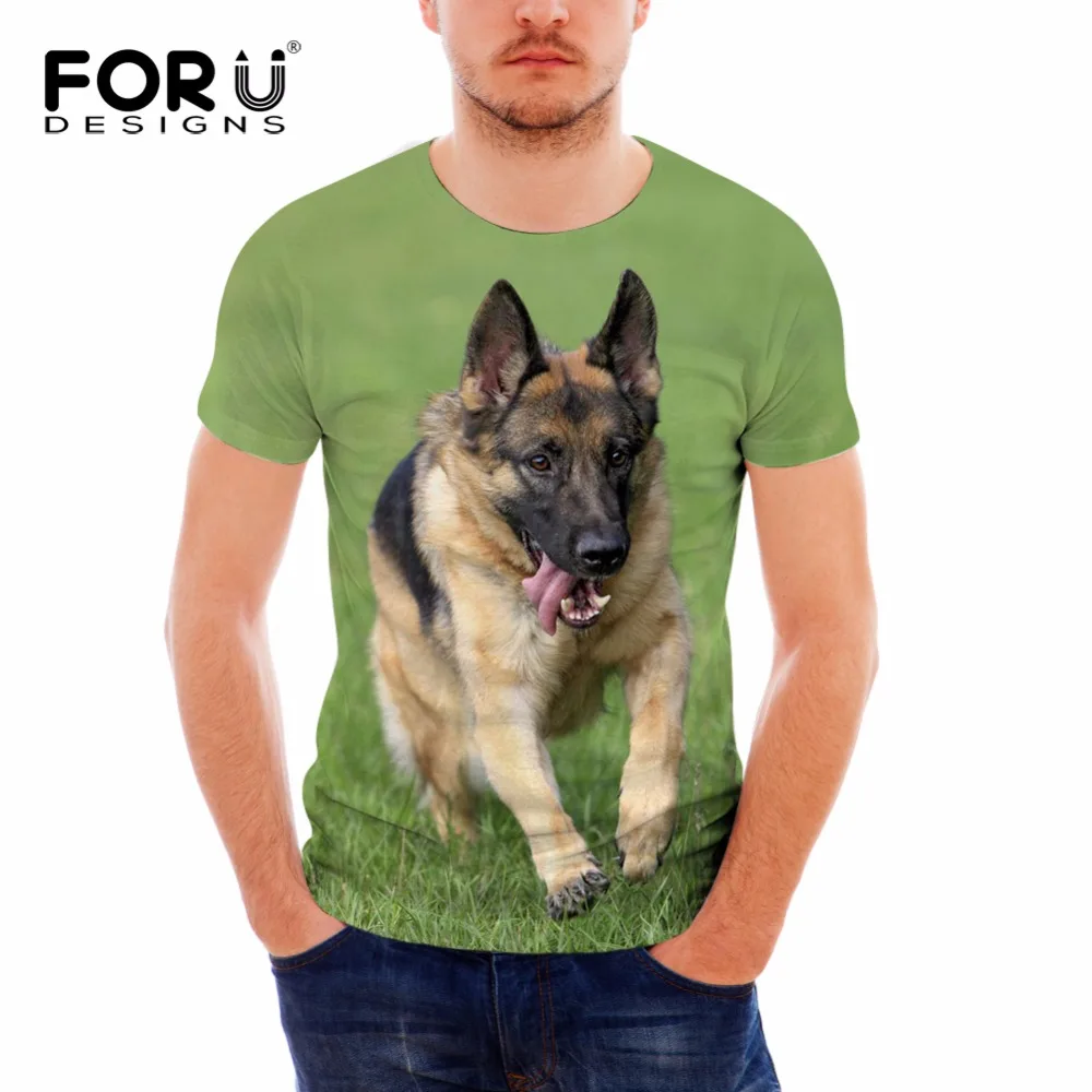 FORUDESIGNS/милые мужские летние футболки с 3D рисунком собаки немецкой овчарки для