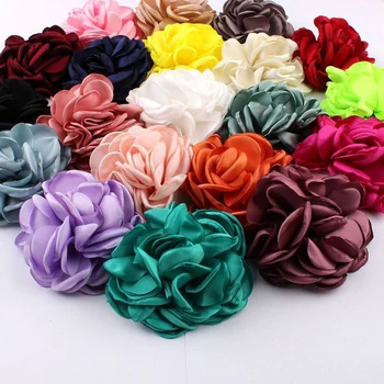 

20pcs/Lot 8cm Singed Satin Fabric Flowers Flatback Baby Girl Handmade Hair Accessory DIY Craft Garment Hair Band Accessories