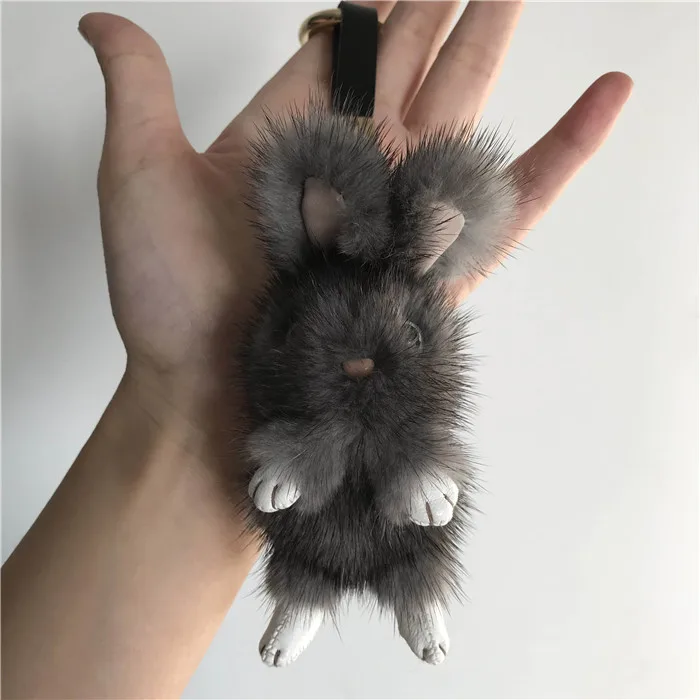 Magicfur-12 см серый натуральный мех норки кролик милый кролик кукольный брелок Сумочка Кошелек автомобильный брелок для телефона кулон - Цвет: Gray