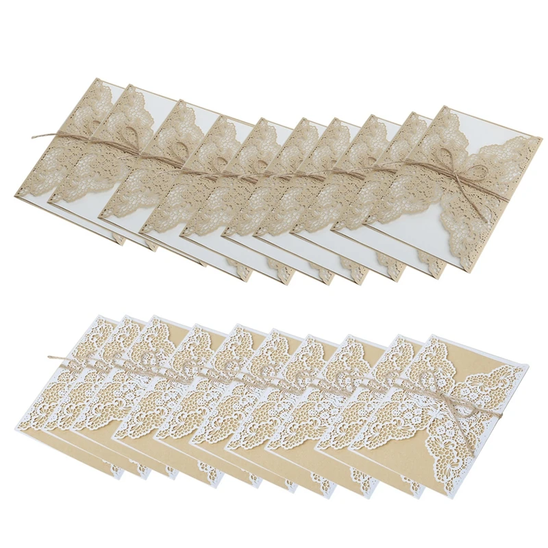  10pcs Sample Hollow Laser Cut Wedding Invitations Card Personalized Custom with Ribbon Envelope Del - 32911433545