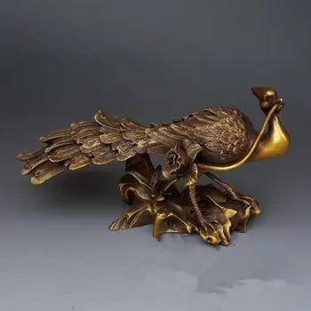 

China Lucky Brass Carving Fengshui Lifelike Peacock Peony flower Statue