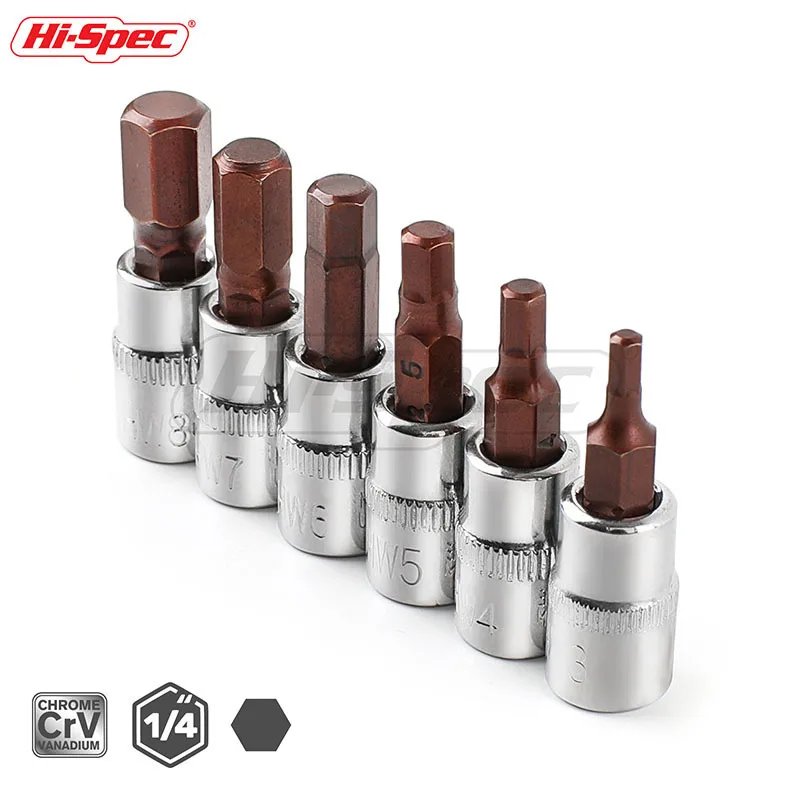 Hi Spec 6pc 1 4 Hex Socket Adapter Allen Key Spline Bits Hex Socket Universal Head