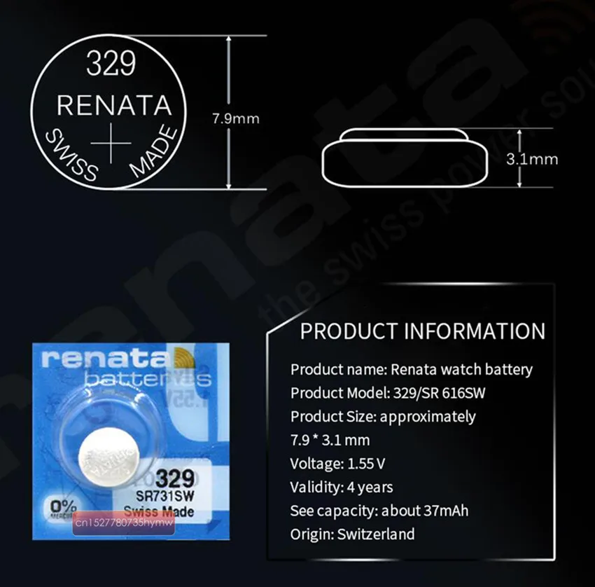 10 упаковок Renata длительный срок 329 SR731SW D329 V329 кнопка батареи для монет батареи