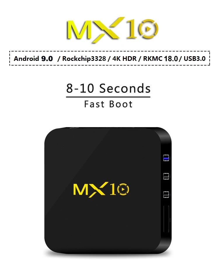 MX10 Смарт ТВ приставка Android 9,0 Rockchip RK3328 DDR4 4 ГБ ОЗУ 64 Гб ПЗУ IP ТВ смарт-приставка 4K USB 3,0 HDR H.265 медиаплеер коробка