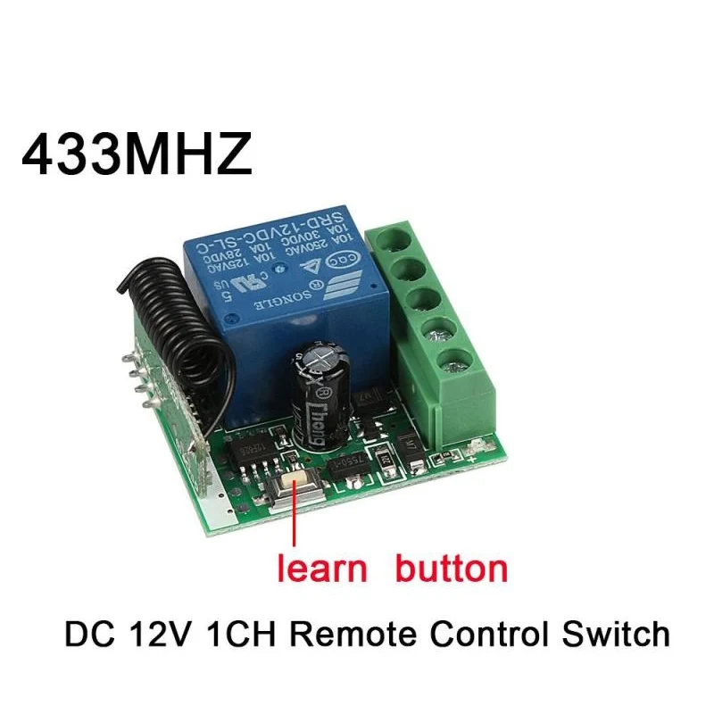 Mando a distancia rf 433 MHz cc 12V 24V 10A 1CH receptor de relé para