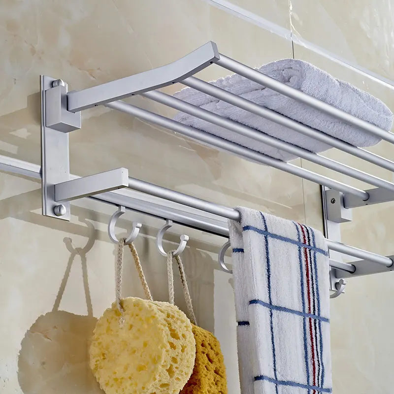 Aluminum Towel Rack Double Towel Bar 24 inch wih 5 Hooks Bathroom Shelves / Towel Holders Bath