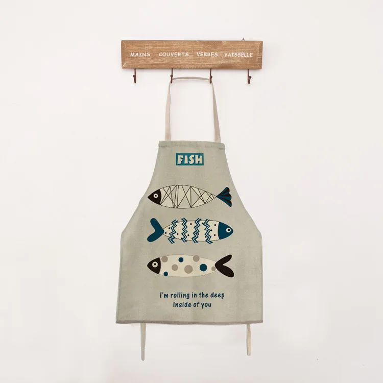 Льняные Blessings дизайн для маленьких рыб Детский фартук детские нагрудники для дома для приготовления пищи для выпечки чистящие Кухонные фартуки аксессуары