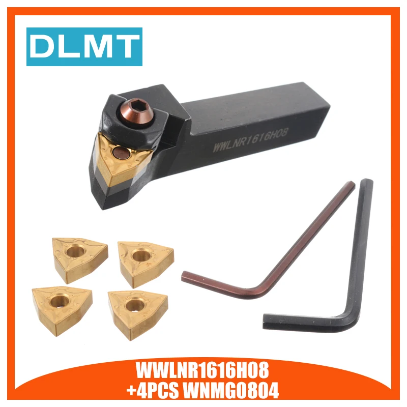 

1PCS WWLNR1616H08 CNC external turning tool holder+4PCS WNMG0804 Carbide Inserts with Wrench WWLNR1616K08