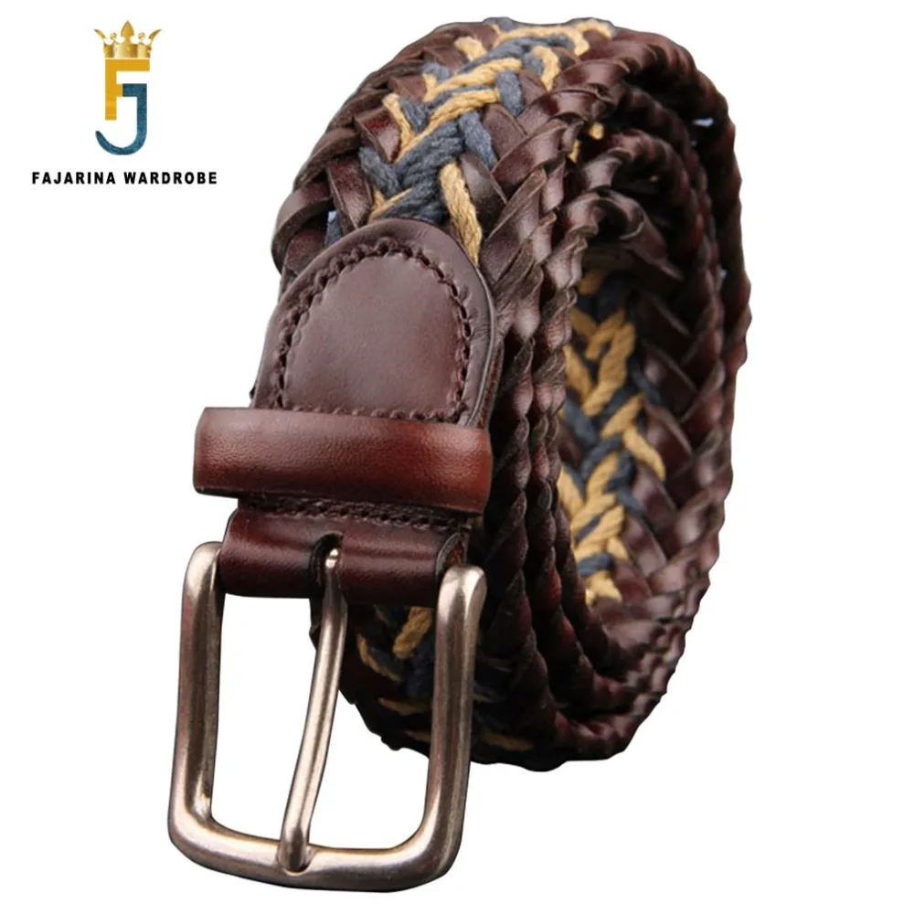 

FAJARINA Unisex Personality Woven Vintage Waistband Genuine Leather Belts for Male Female Cowhide Retro Belt 3.8cm Wide N17FJ216